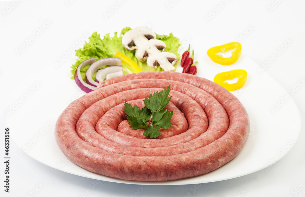 fresh raw sausage on white background