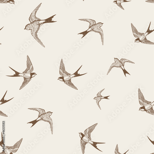 vintage pattern with white little swallows photo