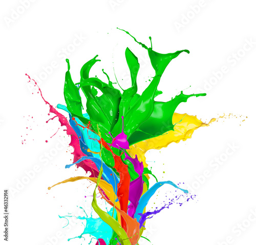 Colored paint splashes bouquet isolated on white background