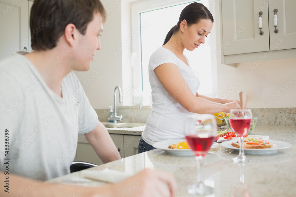 Wife preparing lunch for husband Wife preparing lunch for husband