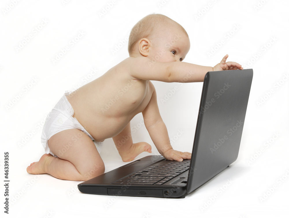 niemowle i komputer - obrazy, fototapety, plakaty 