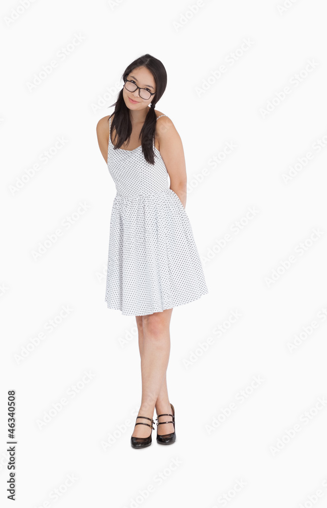 Woman in pigtails and polka dot dress Woman in pigtails and polka dot dress