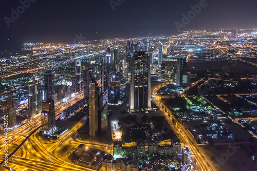 Night view of Dubai from Burj Khalifa. United Arab Emirates