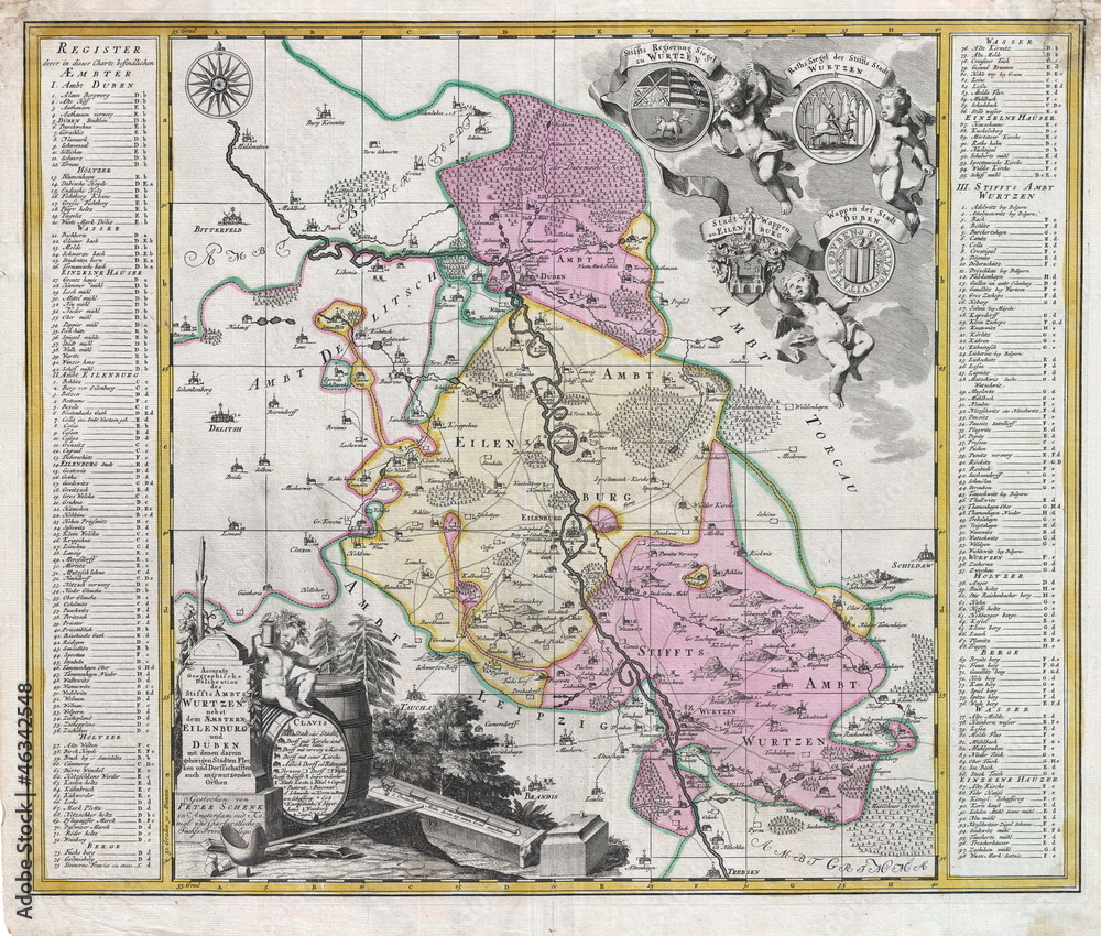 Historische Landkarte Amt Eilenburg 1757