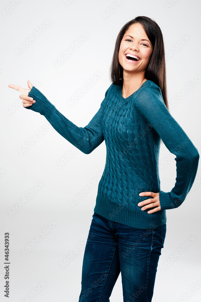 attractive woman pointing attractive woman pointing