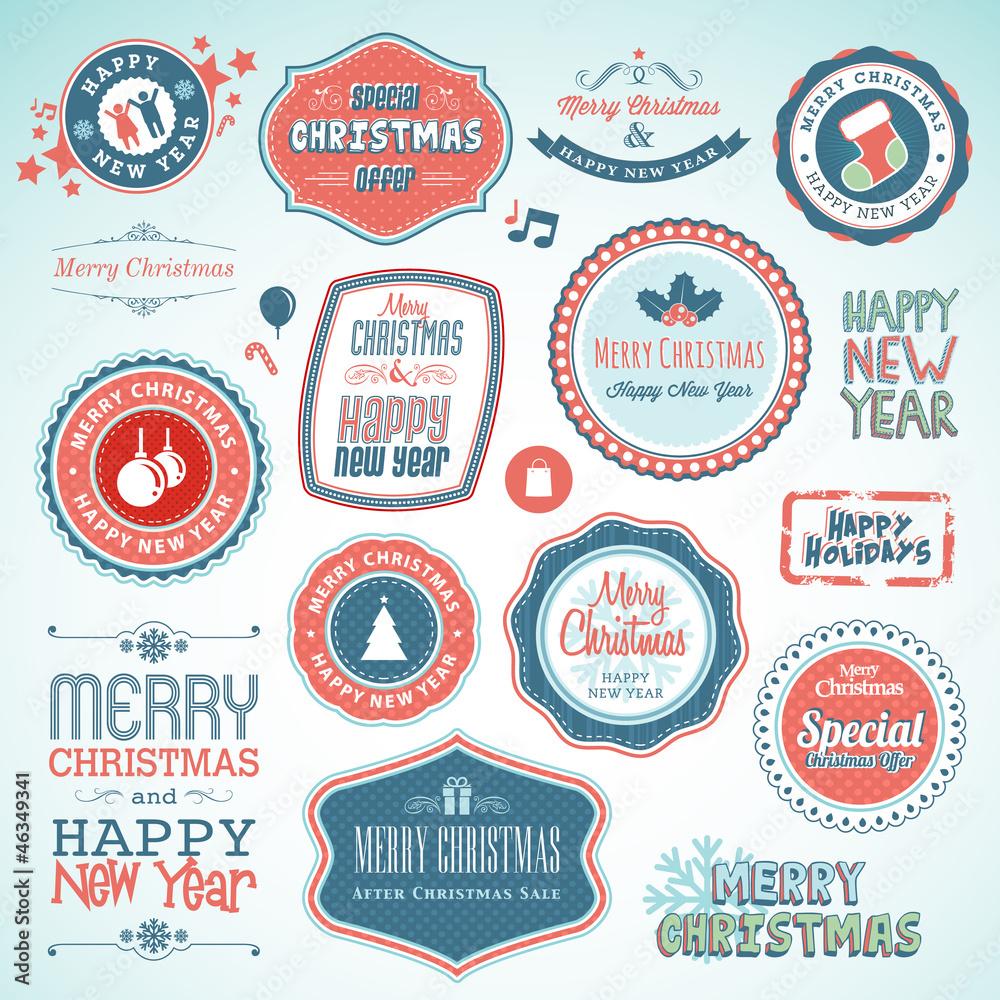Obraz premium Set of stickers and elements for Christmas and New Year