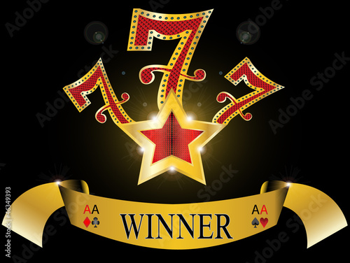 lucky seven with gold star and reflection glossy gold banner