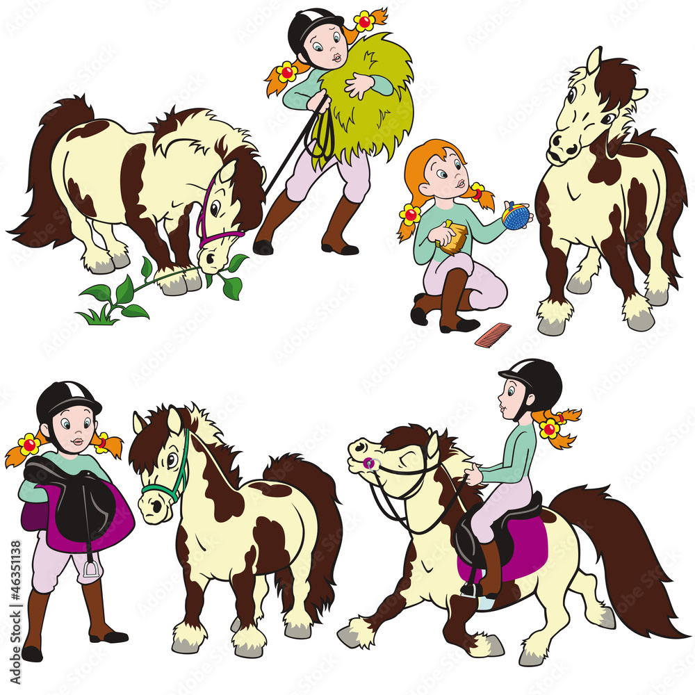 set with girl and pony