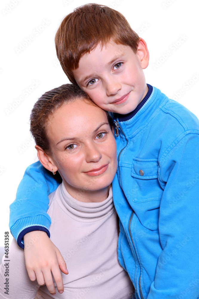Young happy cheerful mother with little son Young happy cheerful mother with little son