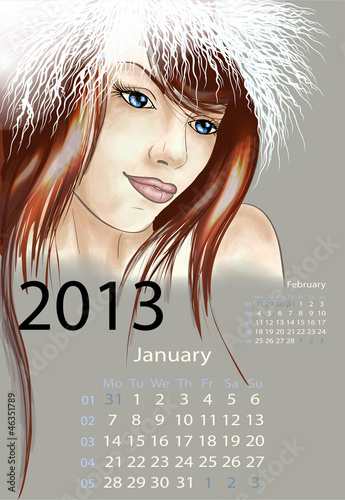 Young woman in fur hat january 2013 calendar