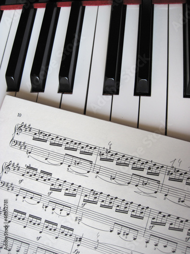 Piano keys with notes, musical background.