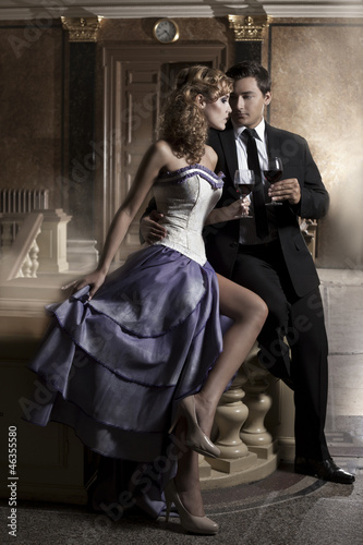 Beauty romantic young couple in love in mysterious residence