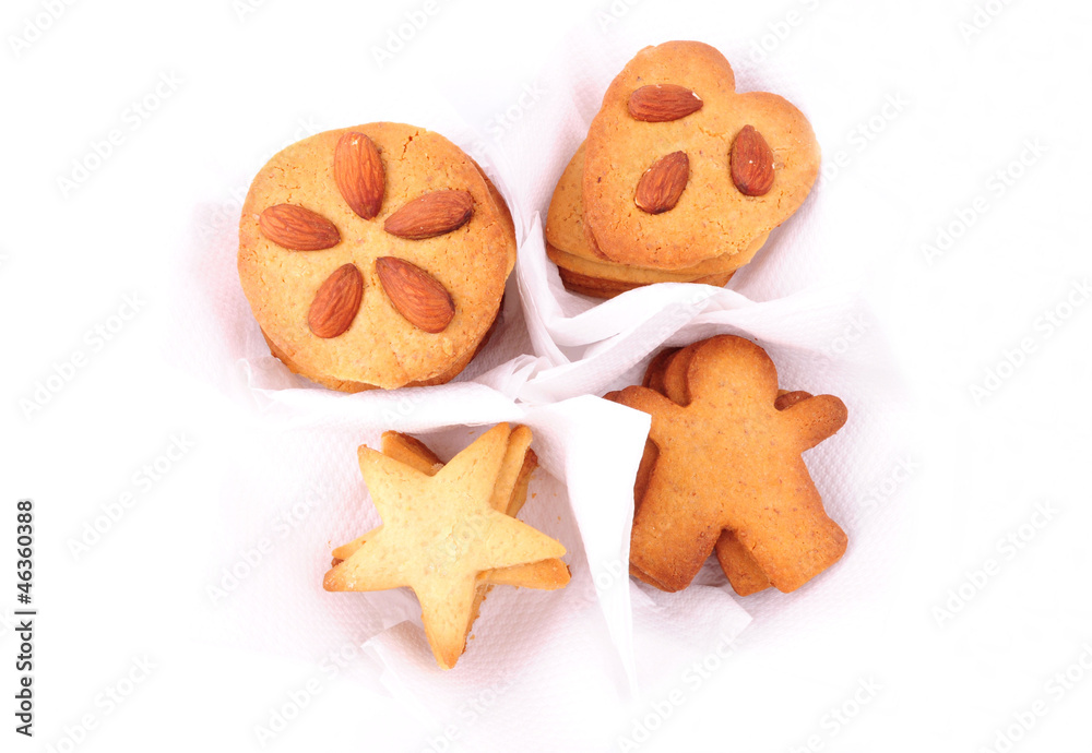 biscuits in white individual cases, isolated on white background