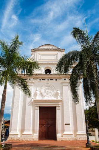 A white church in Santa Fe de Antioquia, Colombia photo