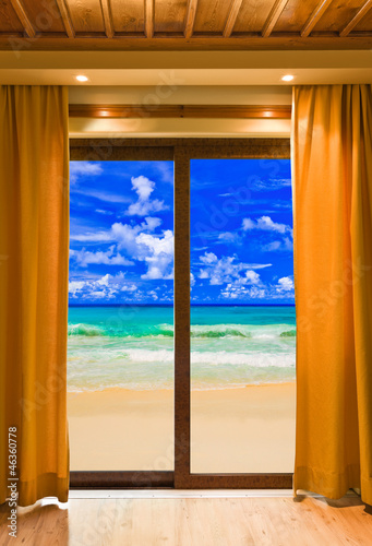 Hotel room and beach landscape