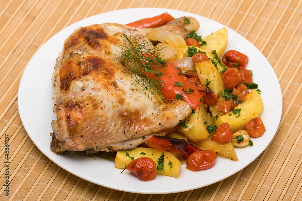 Fried chicken legs with vegetables Fried chicken legs with vegetables
