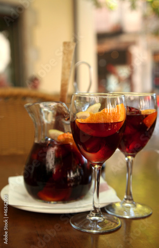 beverage sangria by the glass with fruits