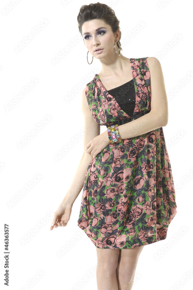 Beautiful high fashion model in modern clothes posing