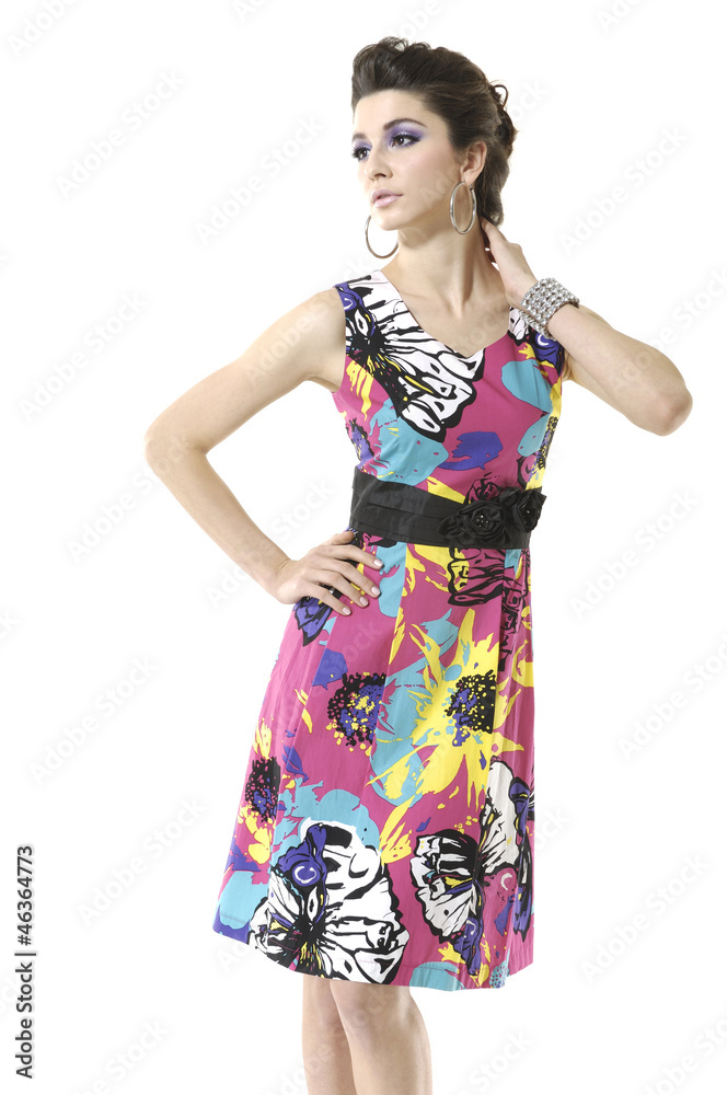 young fashion model posing on white background
