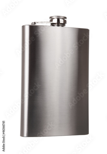 Stainless hip flask isolated on white