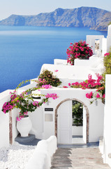 Wandcirkels Santorini Dorp Oia op Santorini eiland  © Iaroslava Zubenko