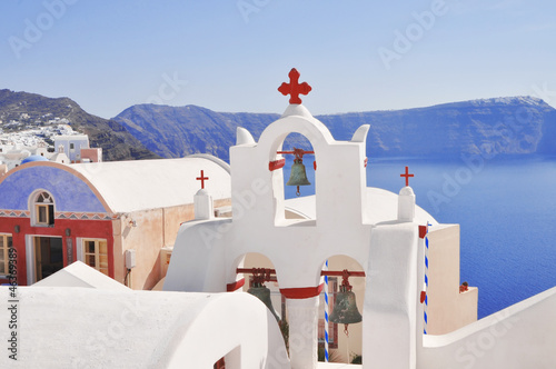Famous Santorini with old churches in Oia village, Greece