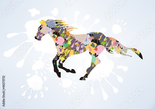 Vector decorative horse with splashes on a blue background