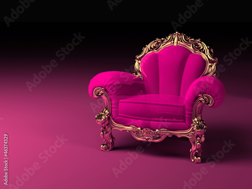 Luxury pink armchair with golden frame