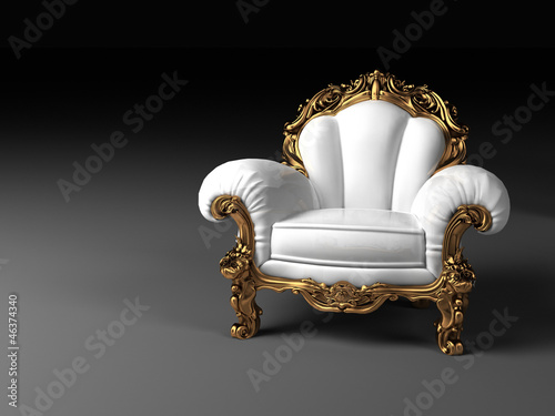 Luxury white armchair with golden frame