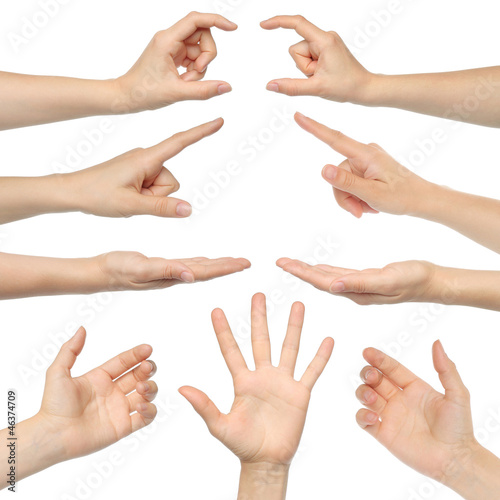 Collage of woman hands on white background
