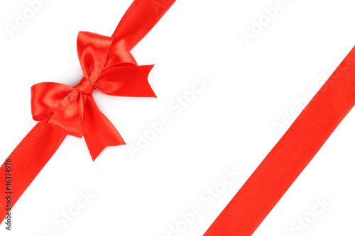Big red holiday bow on white background