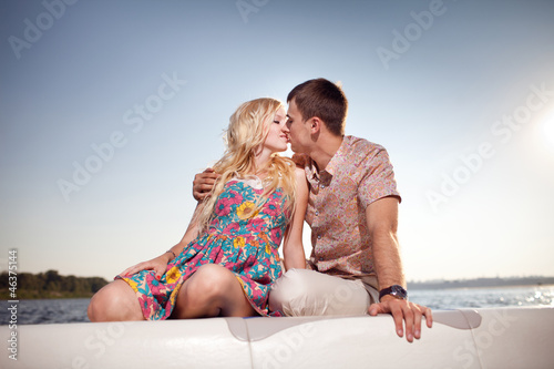 kissing couple on the boat