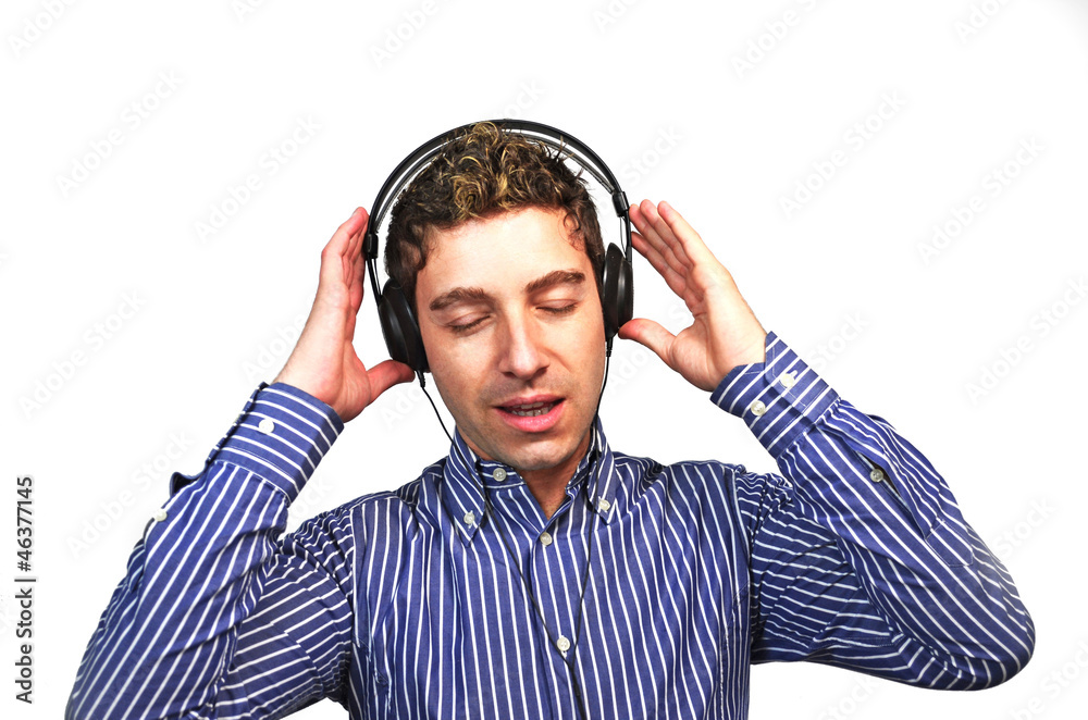 Young man with headphones singing Young man with headphones singing
