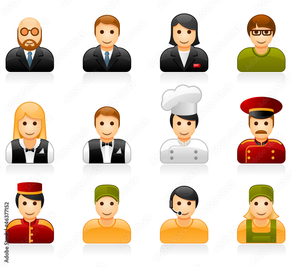 Hotel and restaurant staff glossy icon set Hotel and restaurant staff glossy icon set