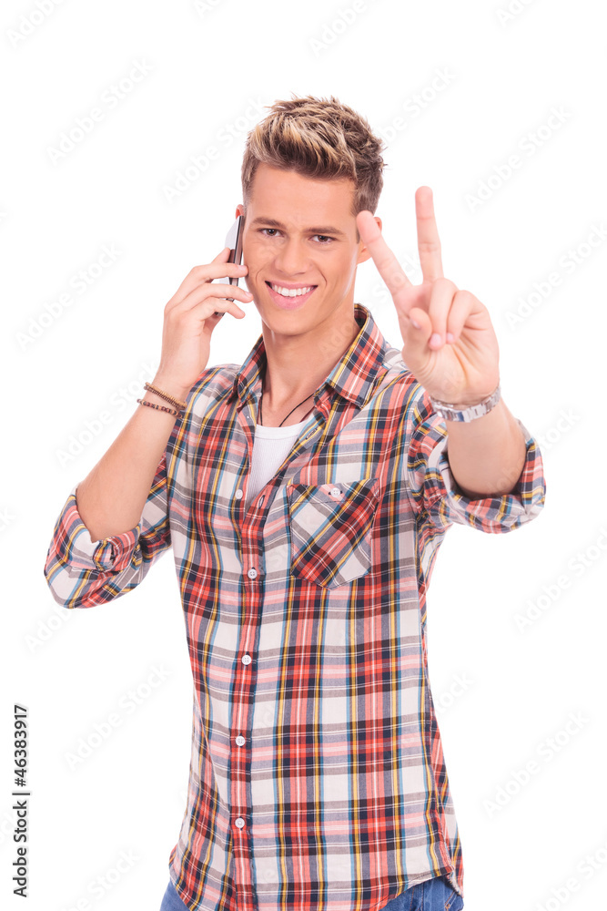 victory on the phone of a casual man victory on the phone of a casual man