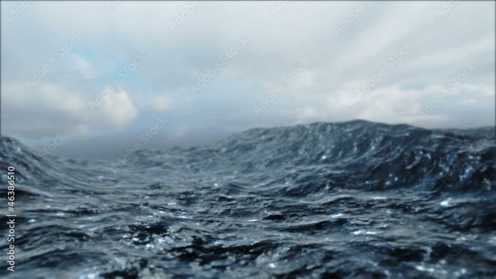 Rough Sea Loop 3D Animation loop of big waves in an agitated ocean. Camera goes underwater several times