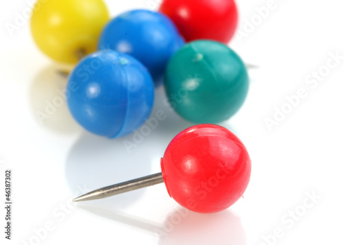 Close up shot of different color push pins