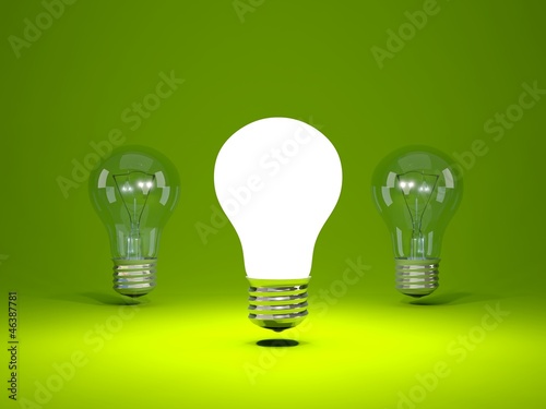 Light bulb on green background
