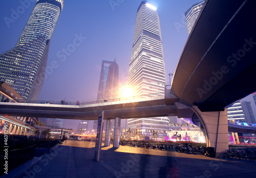 the light trails on the modern building background in shanghai