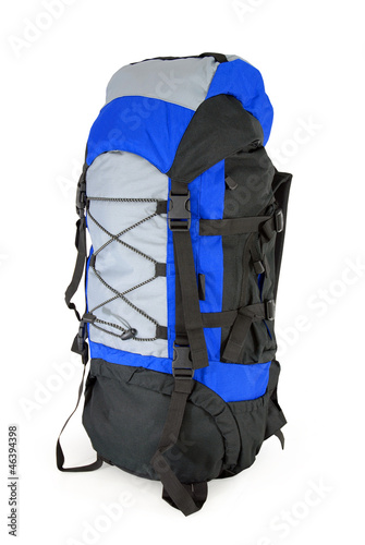 Modern tourist backpack isolated on white