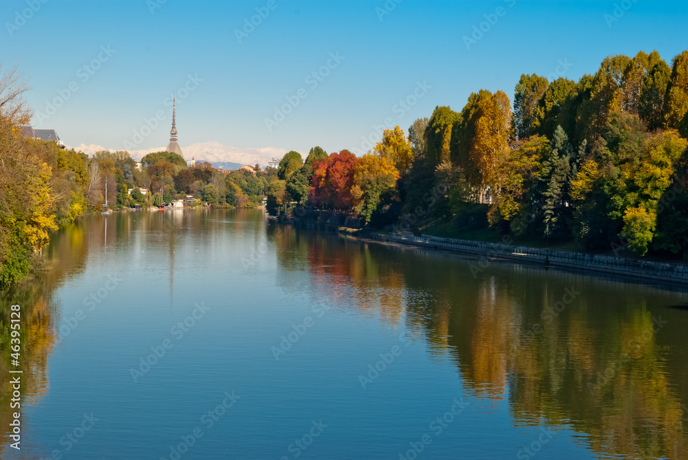 Turin (Torino), panorama with Po river and Mole Antonelliana