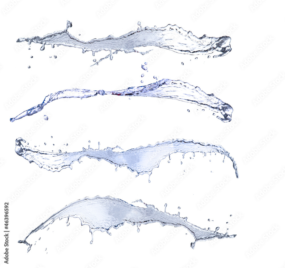 High resolution water splashes collection, isolated on white bac