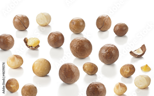 nuts of macadamia on white background