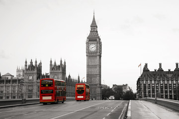 Papier peint photo Rouge, noir, blanc Palais de Westminster sur la Tamise  © Sampajano