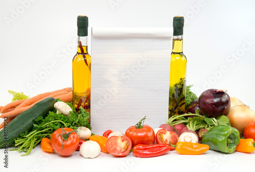Fototapeta Naklejka Na Ścianę i Meble -  Paper for recipes with olive oil and vegetable
