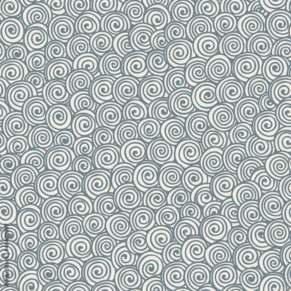 Seamless abstract hand-drawn pattern with gray spirals. Vector
