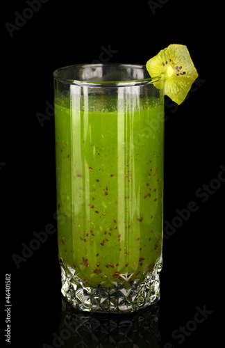 Green vegetable juice isolated on black