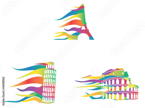 Photography European important places icons moving in the wind