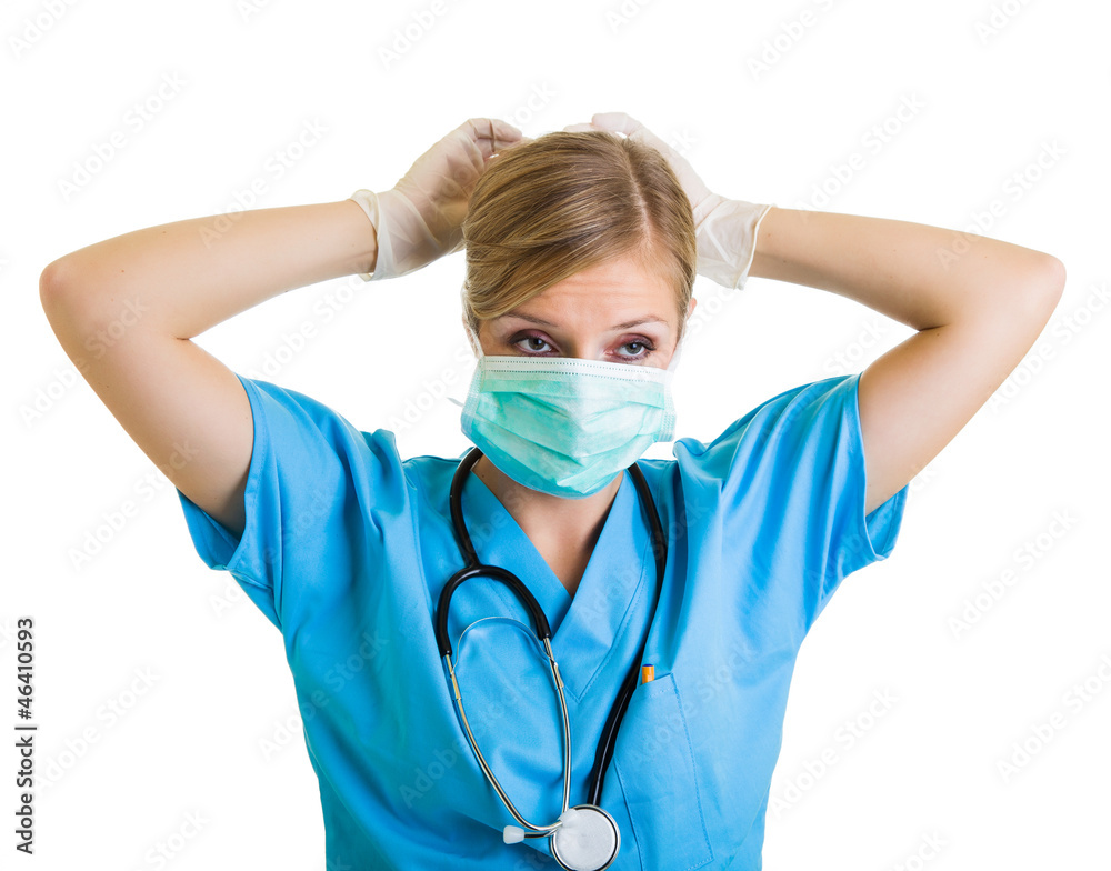 Woman doctor wearing protective face mask Woman doctor wearing protective face mask