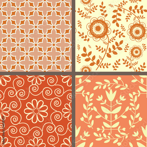 Collection of seamless light red floral patterns